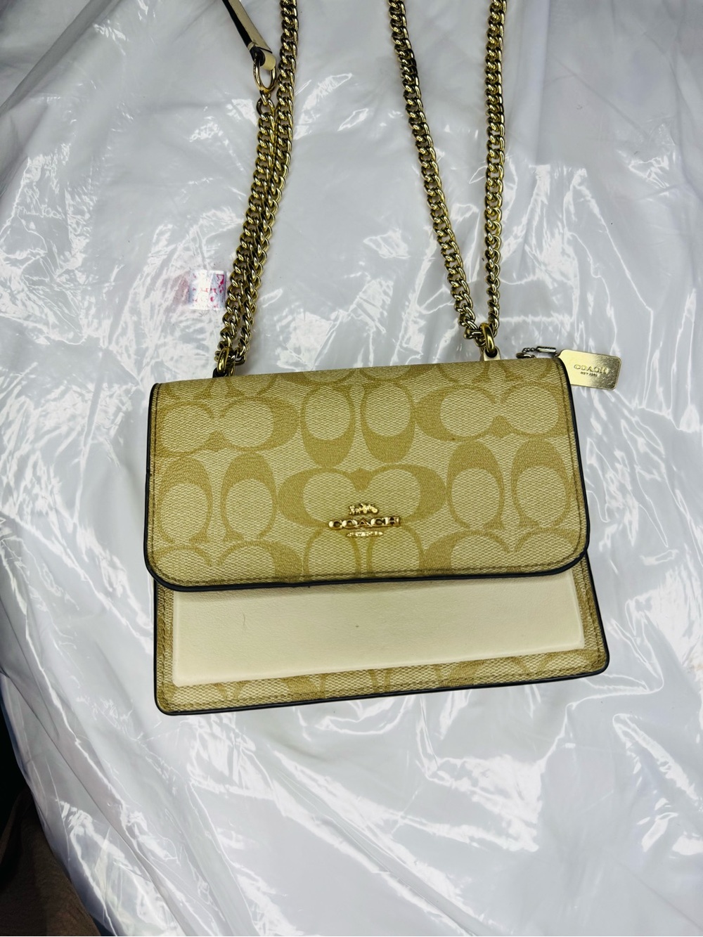 Coach Klare Signature Canvas and Leather Crossbody Bag in Tan/Cream